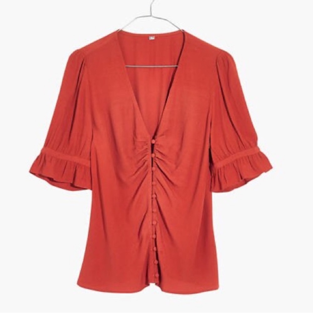 Madewell Daylight Top Button-Down Blouse in Rust Burnt Sienna